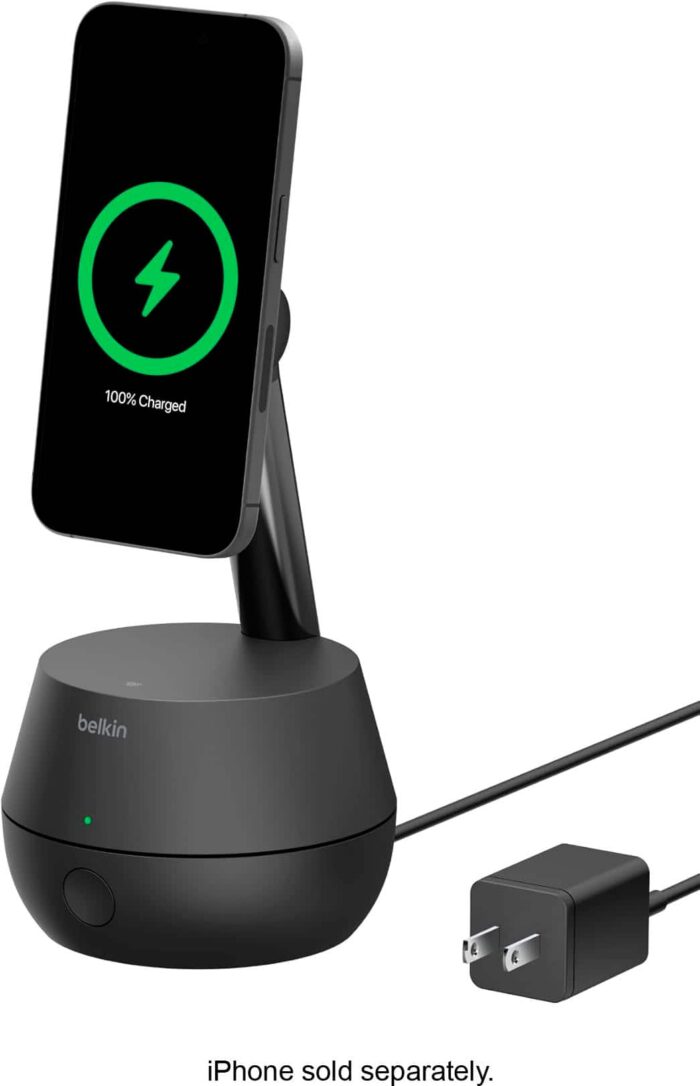 Belkin - Wireless Charger Stand, Auto Face Tracking, Apple DockKit Certified, Tripod & MagSafe Compatible, 360° Rotation.