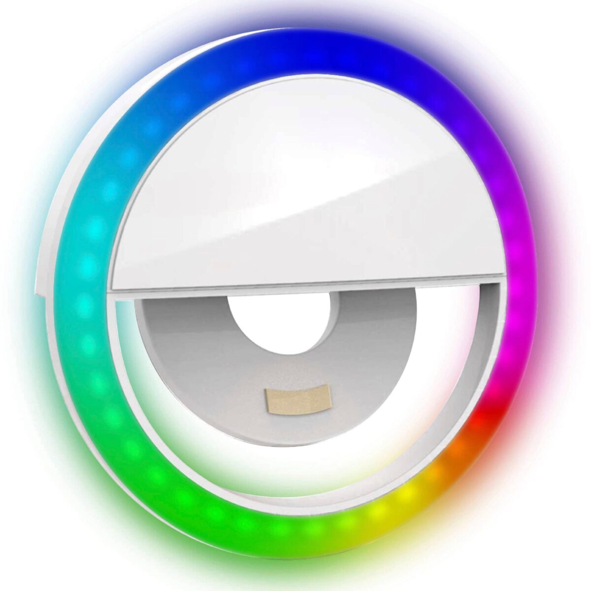 Bower - Clip-on LED Selfie Light with Built-in Rechargeable Battery and Multicolor Lighting Effects - White