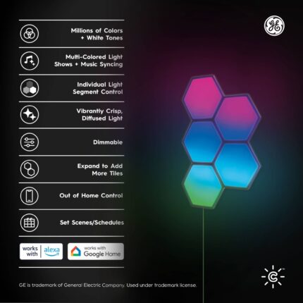 Cync - Dynamic Effects Smart Hexagon Panel Light Extension Pack (5 Pack) - Color Changing - Full Color