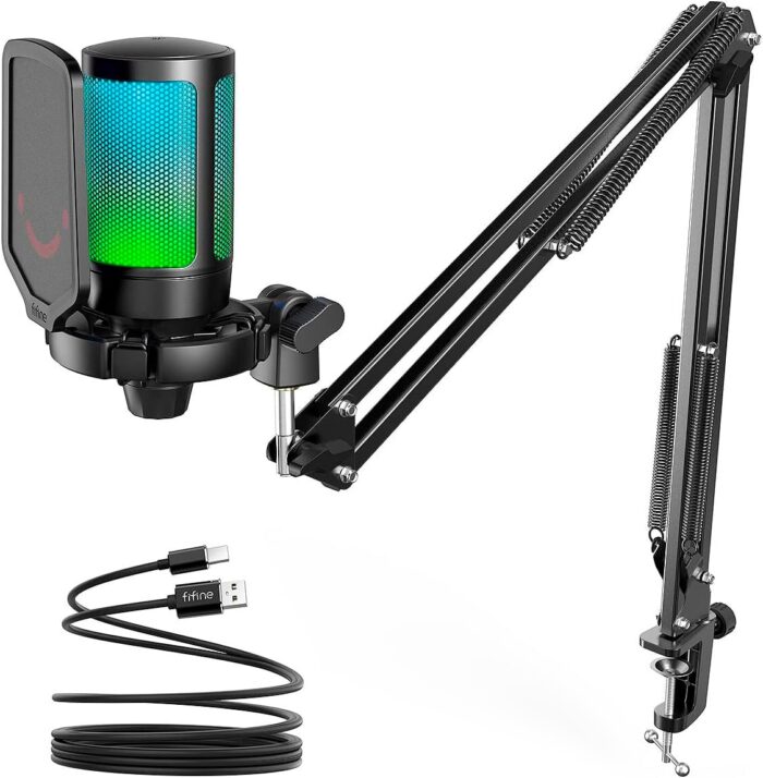 FIFINE - USB condenser microphone with RGB lighting