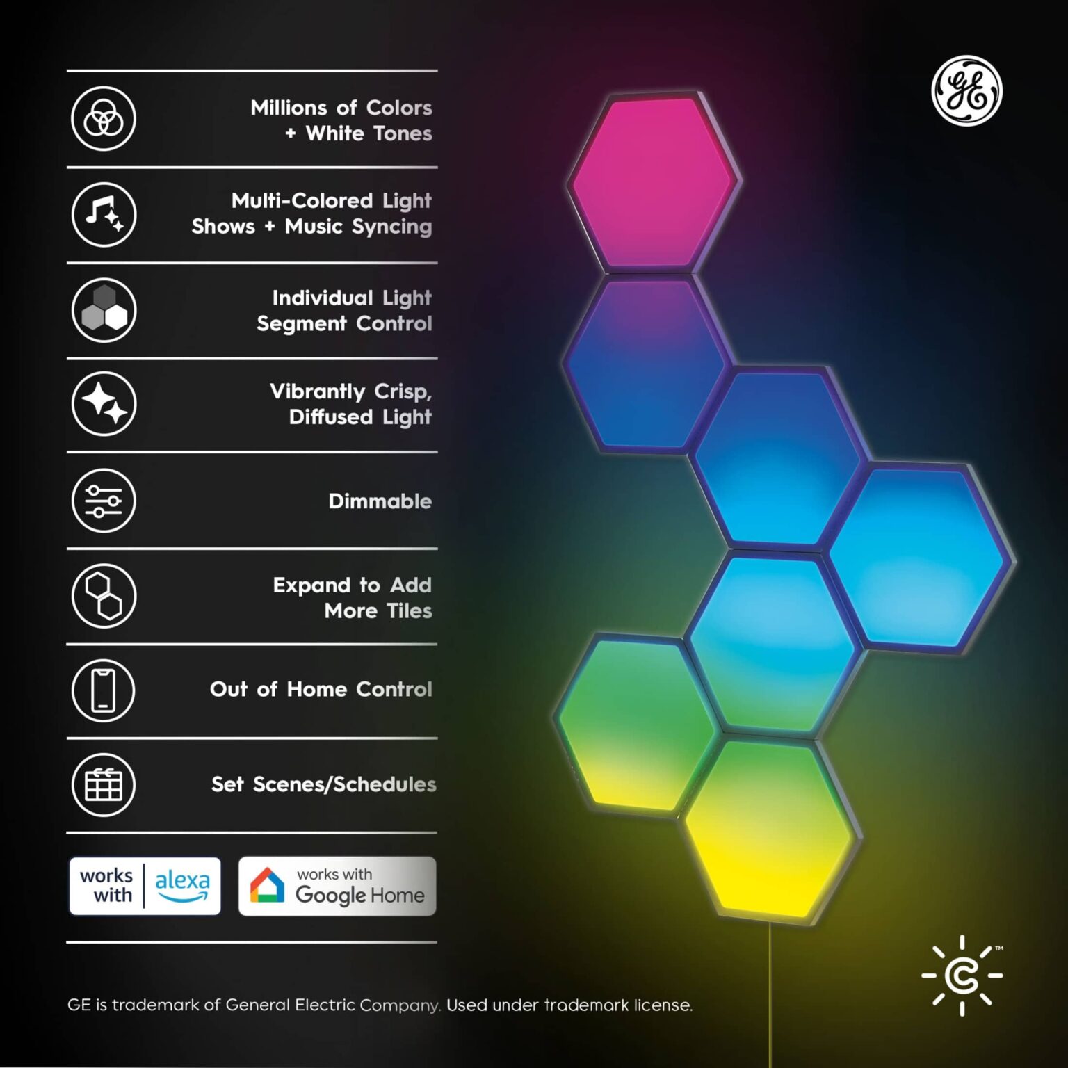 GE - Cync Dynamic Effects Smart LED Hexagon Panel Lights (7 Pack) - Color Changing - Full Color