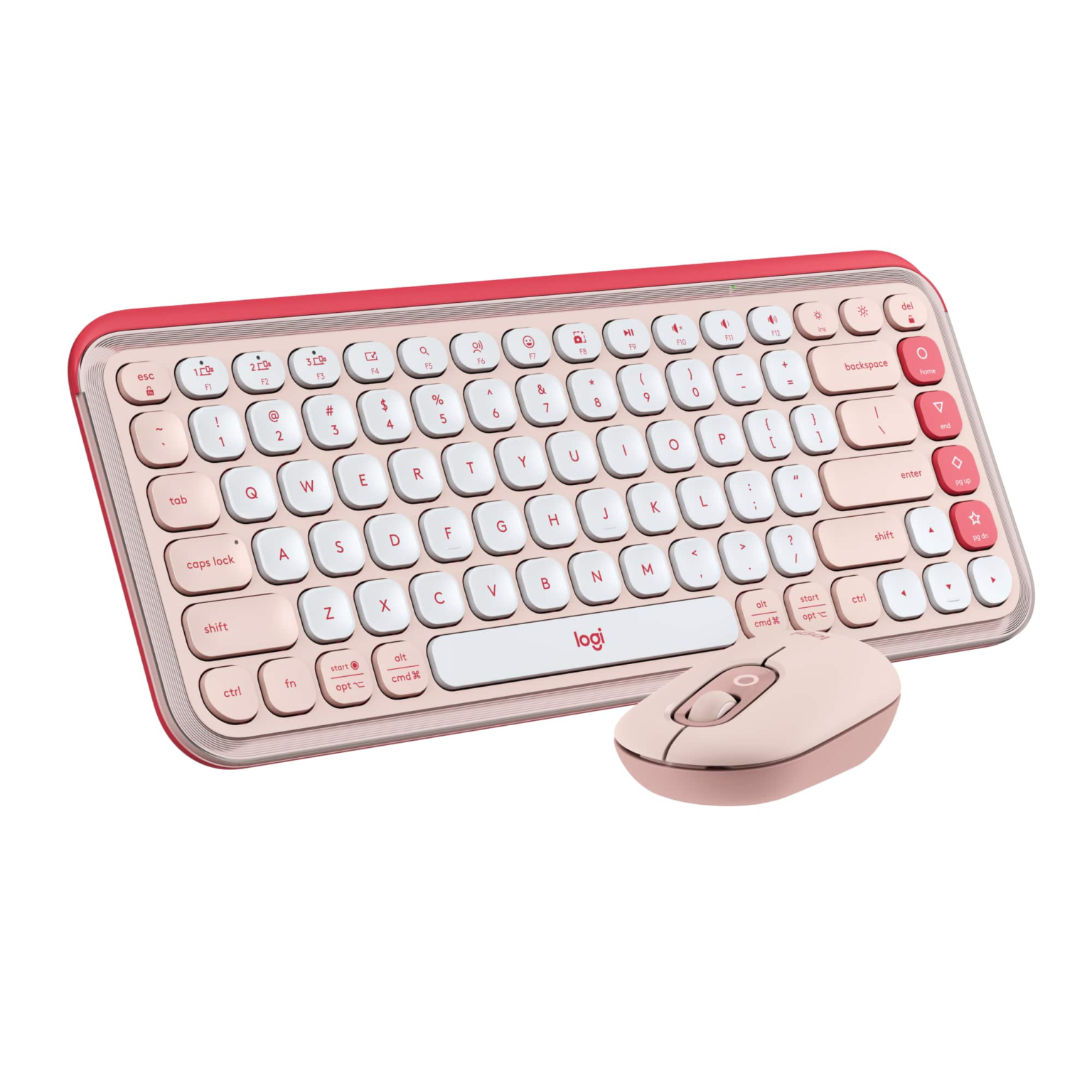 Logitech - POP ICON COMBO Compact TKL Bluetooth Keyboard and Mouse Bundle with Programmable Quiet Keys and Buttons - Rose & Off-White