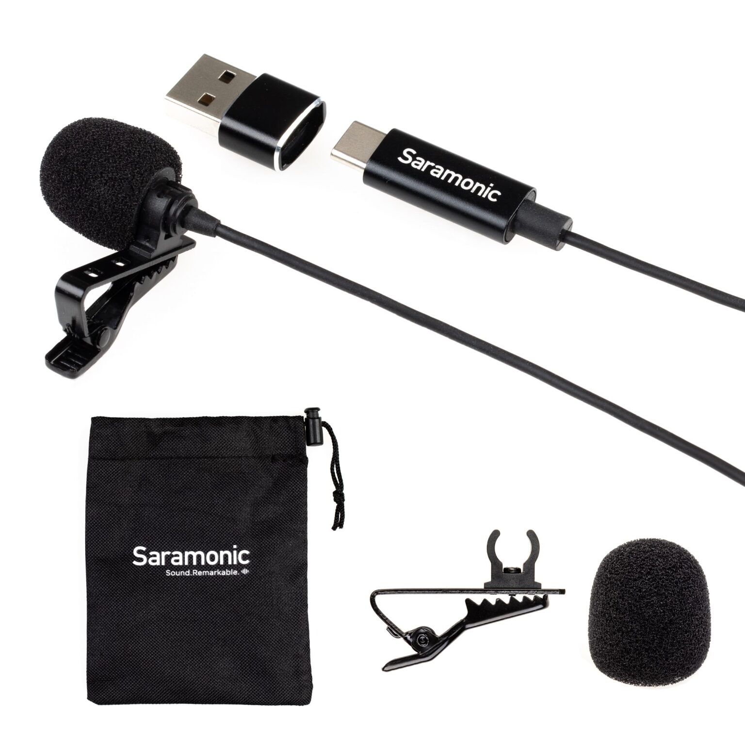 Saramonic - Lavalier Mic w/ USB-C Output, 6.6' Cable & USB Adapter for Mobile Devices & Computers